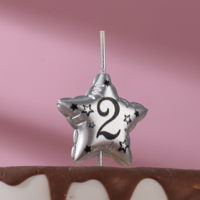 Свеча в торт на шпажке Воздушная звездочка, цифра 2, 3,5 см, серебро свеча в торт на шпажке воздушная звездочка цифра 5 9х4 2 см серебро