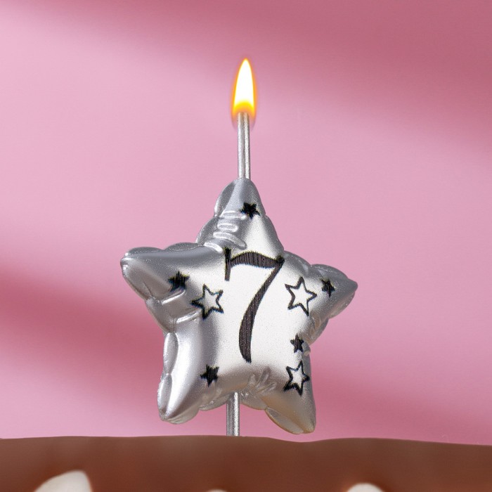 Свеча в торт на шпажке Воздушная звездочка, цифра 7, 3,5 см, серебро свеча в торт на шпажке воздушная звездочка цифра 5 9х4 2 см серебро