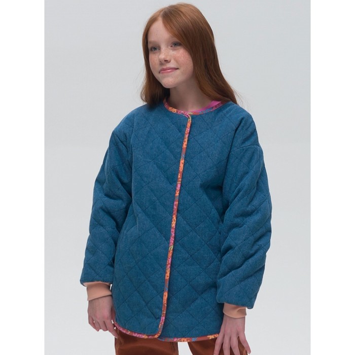 Двусторонняя куртка для девочек, рост 128 см, цвет джинс