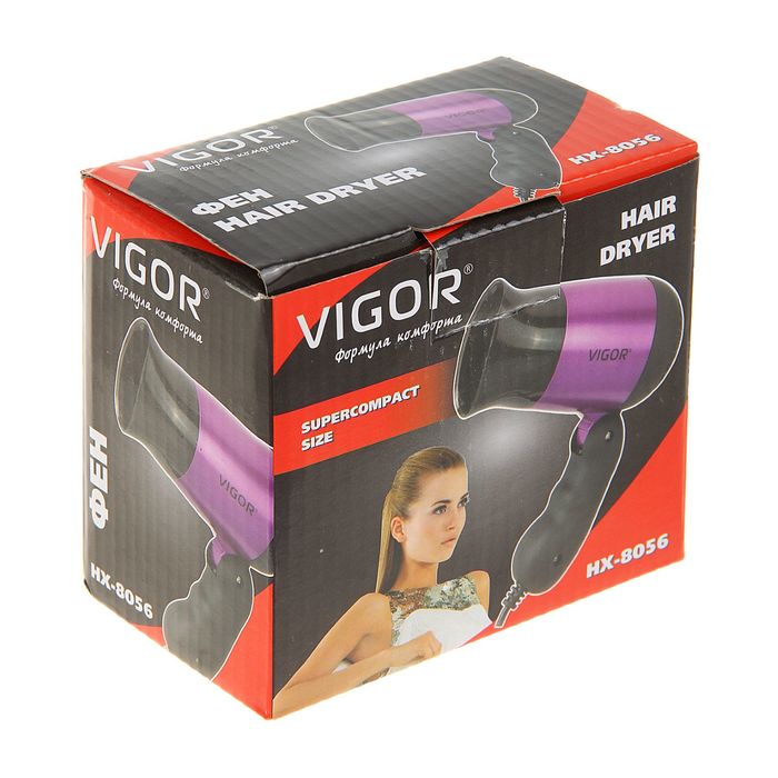 Фен для волос Vigor HX-8056, 500 Вт, 2 скорости, 2 температурных режима, складная ручка