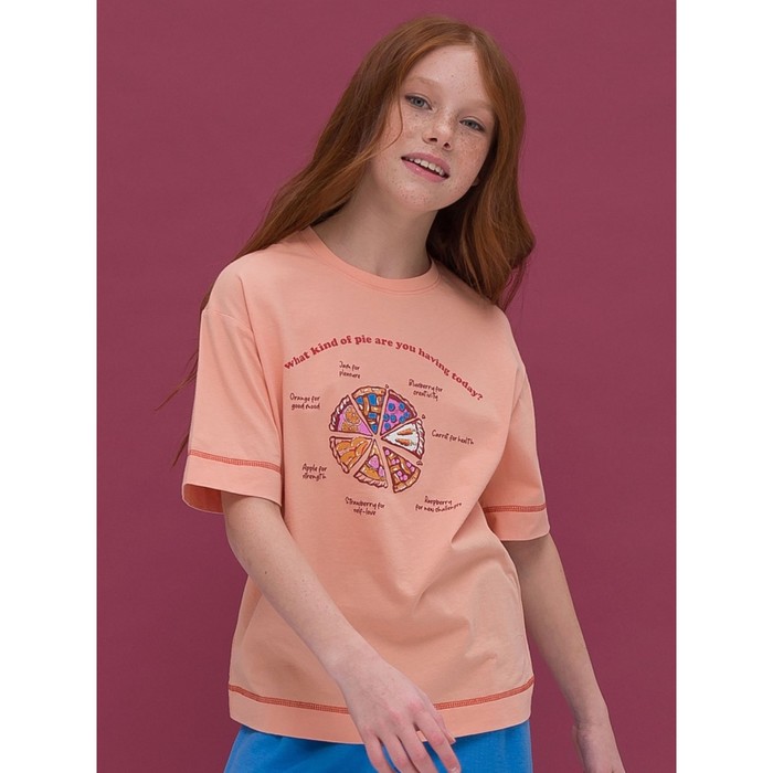 Футболка для девочек, рост 134 см, цвет персиковый