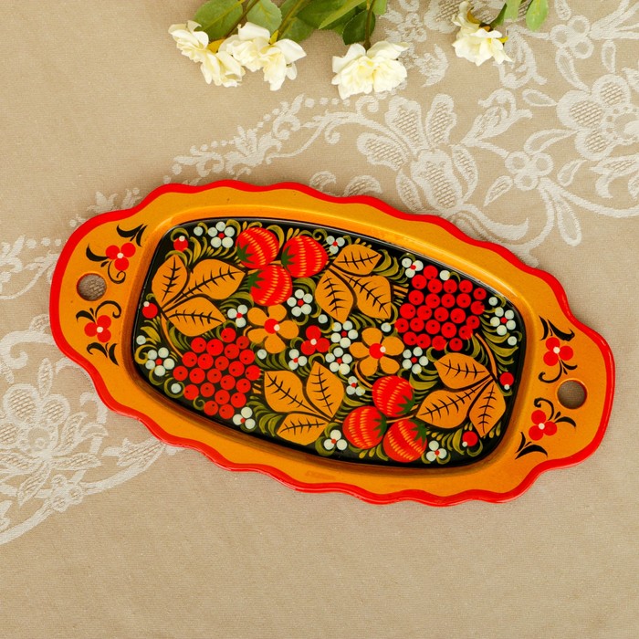 Сухарница «Овал», хохлома, микс, 15 х 28,5 см