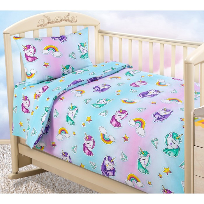 Постельное бельё ясельный, размер 100х150 см, 112х147 см, 40х60 см