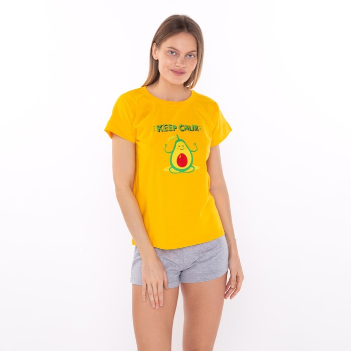 Комплект домашний женский «Авокадо»(футболка/шорты), цвет жёлтый/серый, размер 44