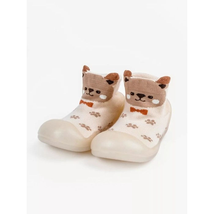 Ботиночки-носочки детские First Step Animals с дышащей подошвой, размер 21, цвет бежевый