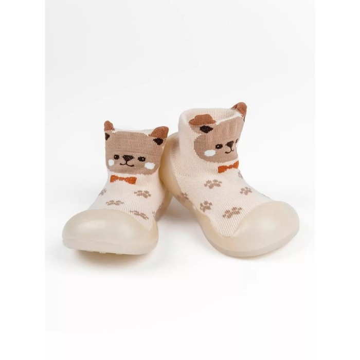 Ботиночки-носочки детские First Step Animals с дышащей подошвой, размер 24, цвет бежевый