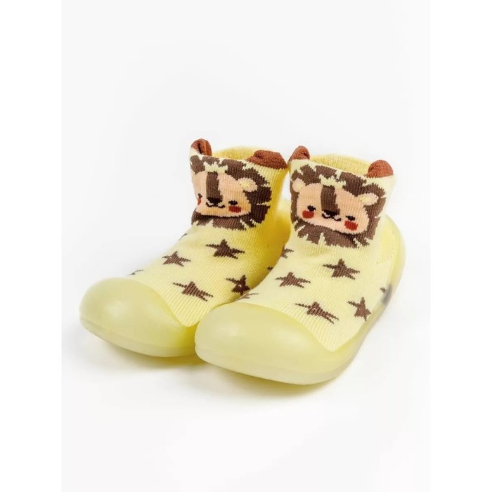 Ботиночки-носочки детские First Step Animals с дышащей подошвой, размер 24, цвет жёлтый