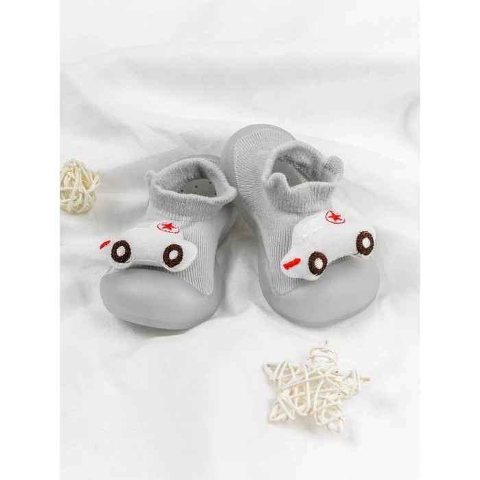 Ботиночки-носочки детские First Step Car с дышащей подошвой, размер 23, цвет серый