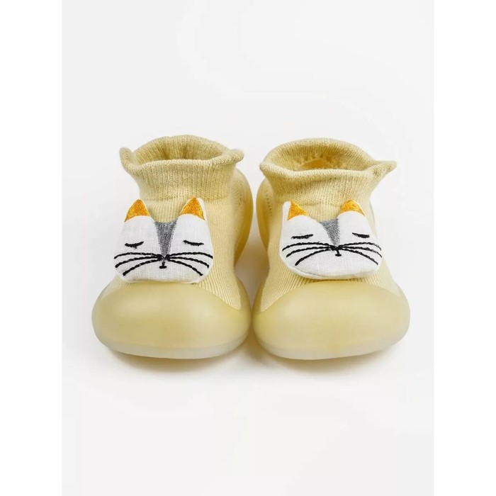 Ботиночки-носочки детские First Step Cat с дышащей подошвой, размер 23, цвет жёлтый