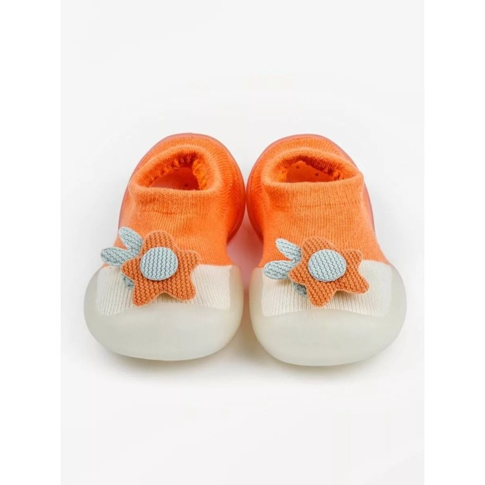Ботиночки-носочки детские First Step Pure Toys с дышащей подошвой, размер 24, цвет оранжевый