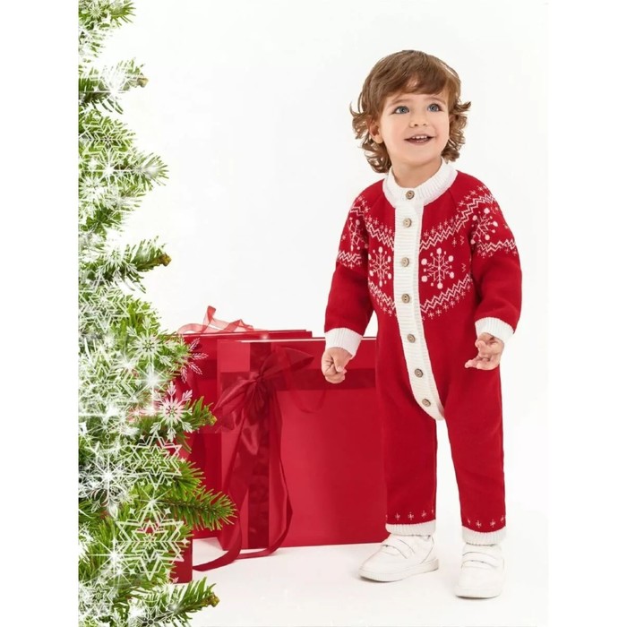 фото Комбинезон вязаный, детский pure love christmas snow, рост 62 см, цвет красный