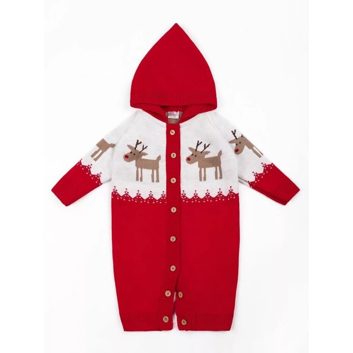 фото Комбинезон вязаный, детский капюшоном pure love christmas deer, рост 62 см, цвет красный