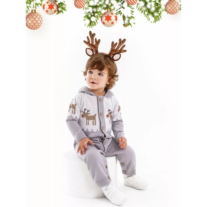 фото Комбинезон вязаный, детский капюшоном pure love christmas deer, рост 62 см, цвет серый
