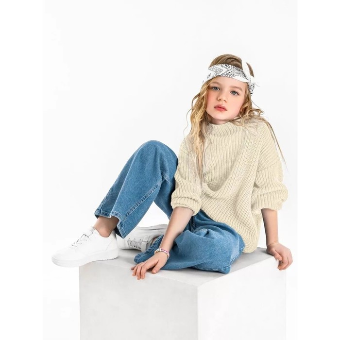свитер для девочки knit рост 122 см цвет бежевый Свитер для девочки Knit Soft, рост 122 см, цвет молочный