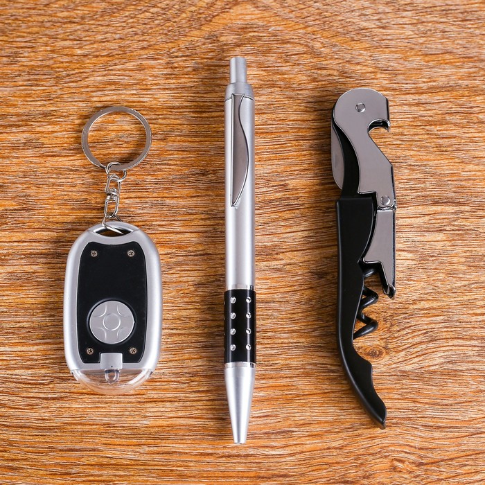 Набор подарочный 3в1: ручка, открывалка, брелок-фонарик
