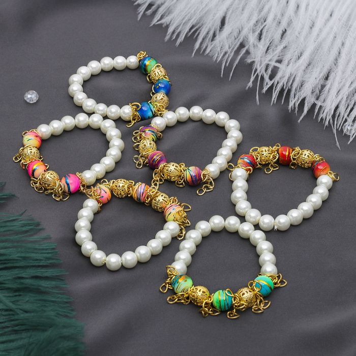 Браслет жемчуг "Бусинки" конфетка, цвет МИКС