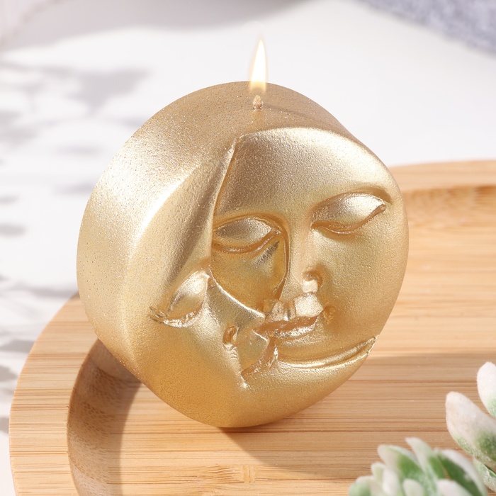 Свеча фигурная Солнце и луна, 6х2,5 см, золото