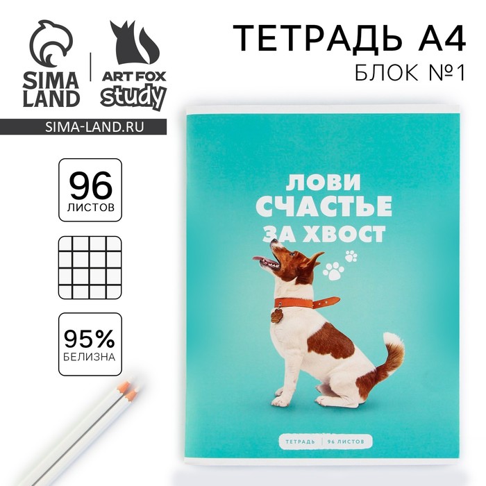 

Тетрадь А4 в клетку , 96 листов на скрепке «1 сентября: Лови счастье за хвост» обложка мелованный картон 215 гр., 80 гр., белизна 96%