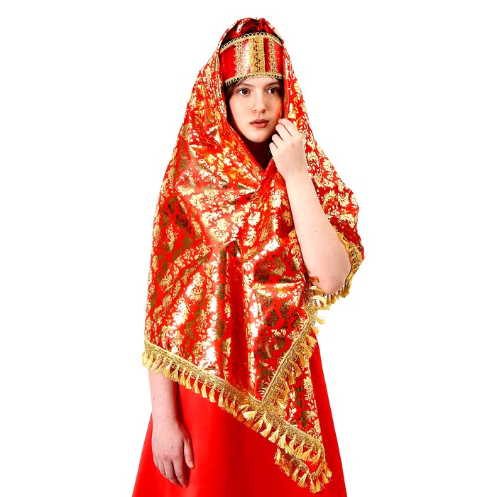 Карнавальный набор: платок, кокошник, золото на красном карнавальный набор народы мира платок кокошник золото на голубом