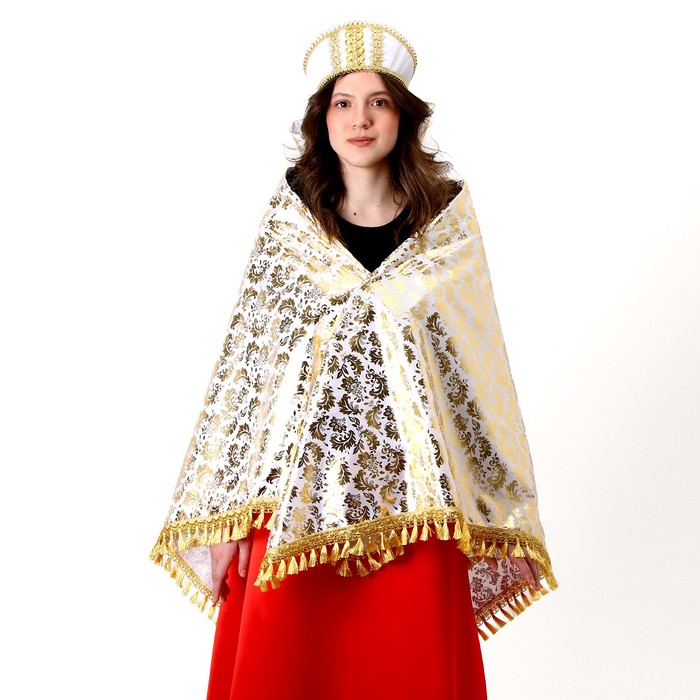 Карнавальный набор: платок, кокошник, золото на белом кокошник цветы люпины на белом