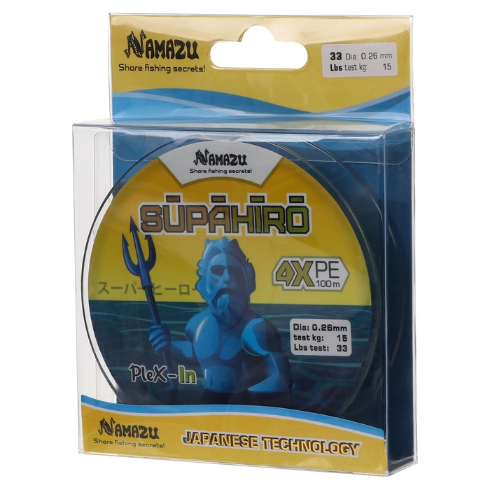 Шнур плетеный Namazu Supahiro 4Х, диаметр 0.26 мм, тест 14.94 кг, 100 м, болотно-зеленый