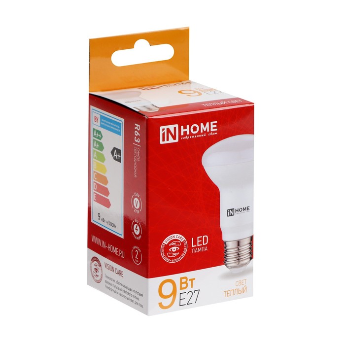 

Лампа светодиодная IN HOME LED-R63-VC, 9 Вт, 230 В, Е27, 3000 К, 810 Лм