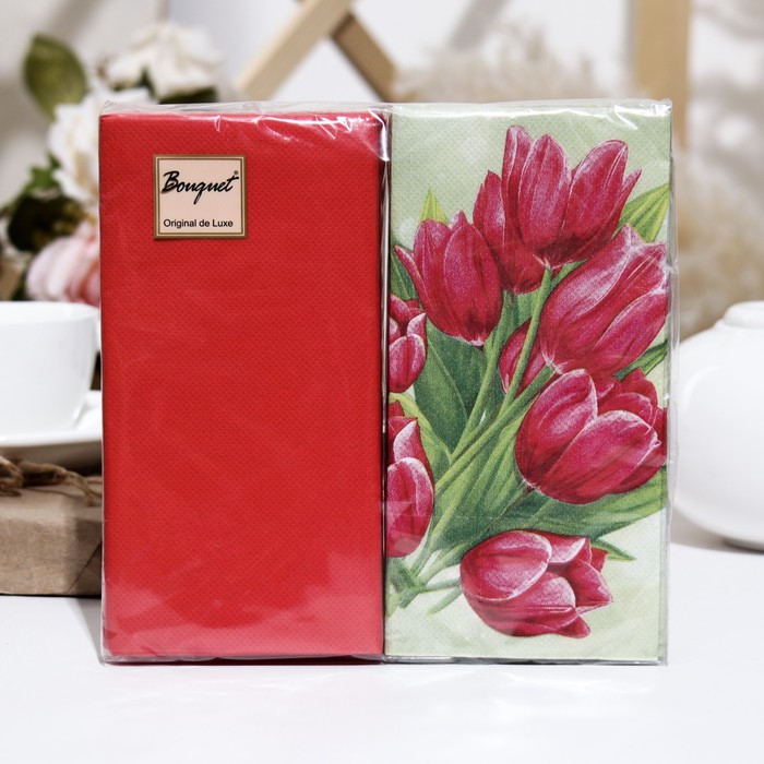 

Салфетки бумажные Bouquet de Luxe "Тюльпаны на зеленом"с красным, 2 слоя,33x33, 20 листов