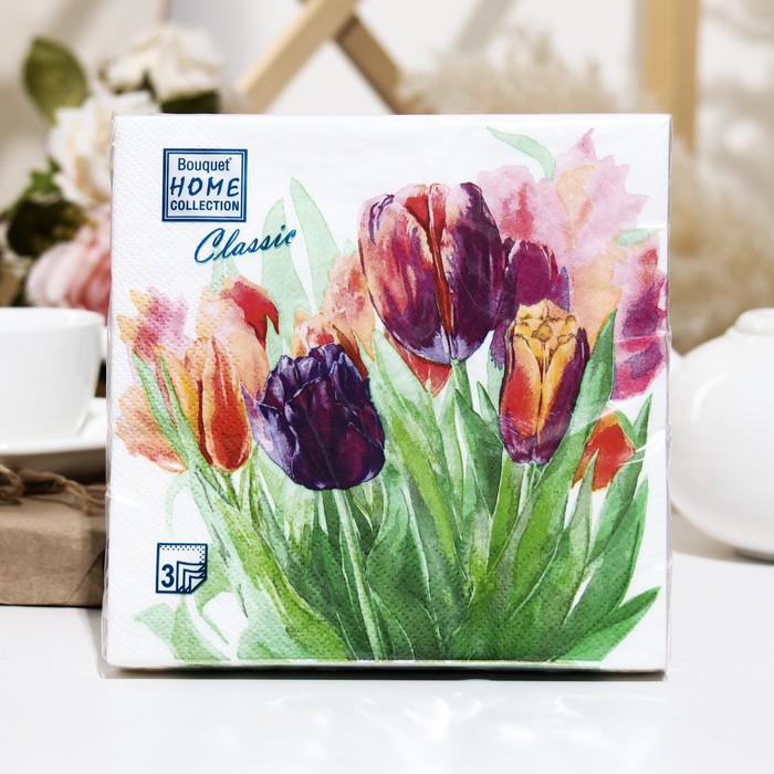 Салфетки бумажные Bouquet Home Collection Classic, Весенний букет , 3 слоя,33x33, 20 листов 9526387