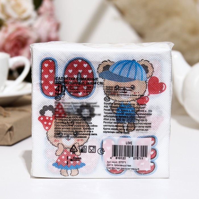 

Салфетки бумажные Desna Design LOVE,1 слоя,24x24,40 листов