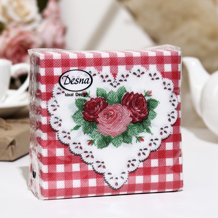 

Салфетки бумажные Desna Design "Сердце и розы",1 слоя,24x24,40 листов