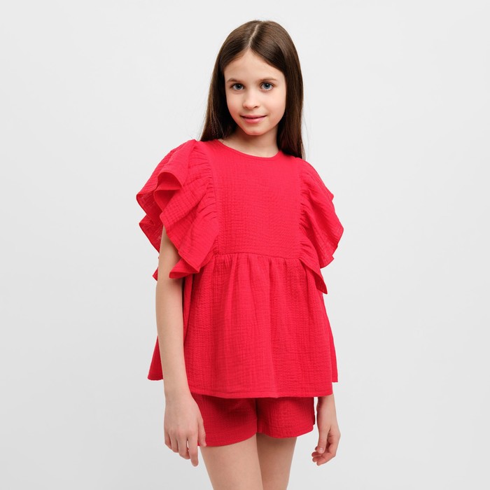 Комплект для девочки (блузка, шорты) MINAKU цвет красный, рост 152 комплект для девочки блузка шорты minaku цвет красный рост 134