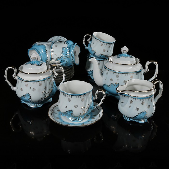 Сервиз чайный "Опаловый", 15 предметов: 6 чашек 350 мл, 6 блюдец 14,5 см, чайник 850 мл, сахарница 600 мл, молочник 400 мл