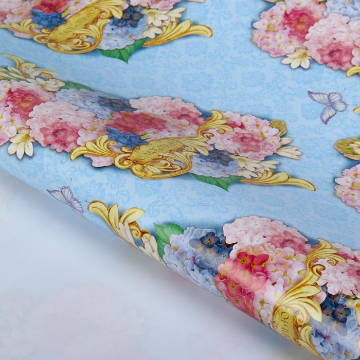 Бумага упаковочная глянцевая "Гортензия", 70х100 см, 80 г/м2