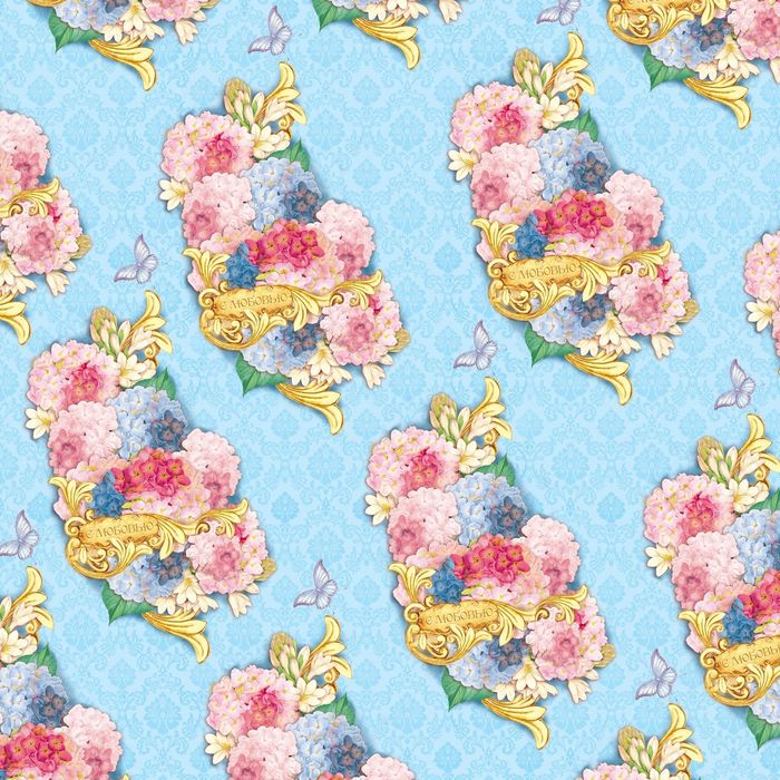 Бумага упаковочная глянцевая "Гортензия", 70х100 см, 80 г/м2