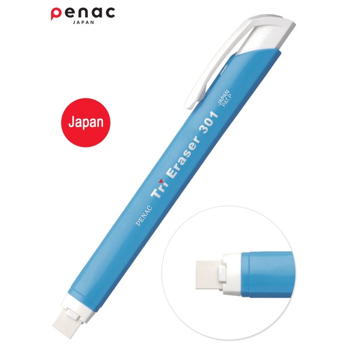 Ластик с держателем Penac Tri Eraser, выдвижной, голубой корпус