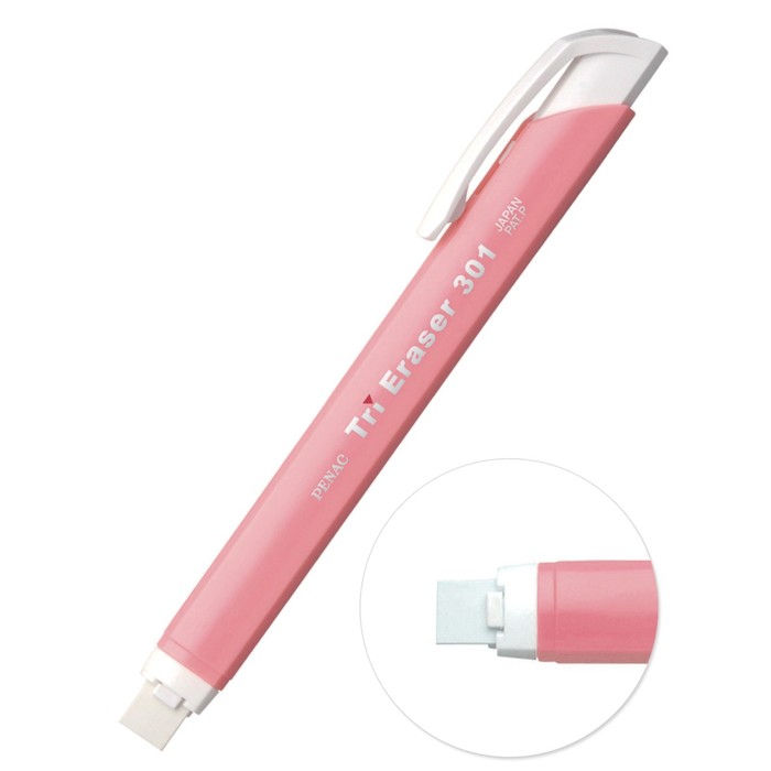 

Ластик с держателем Penac Tri Eraser, выдвижной, розовый корпус