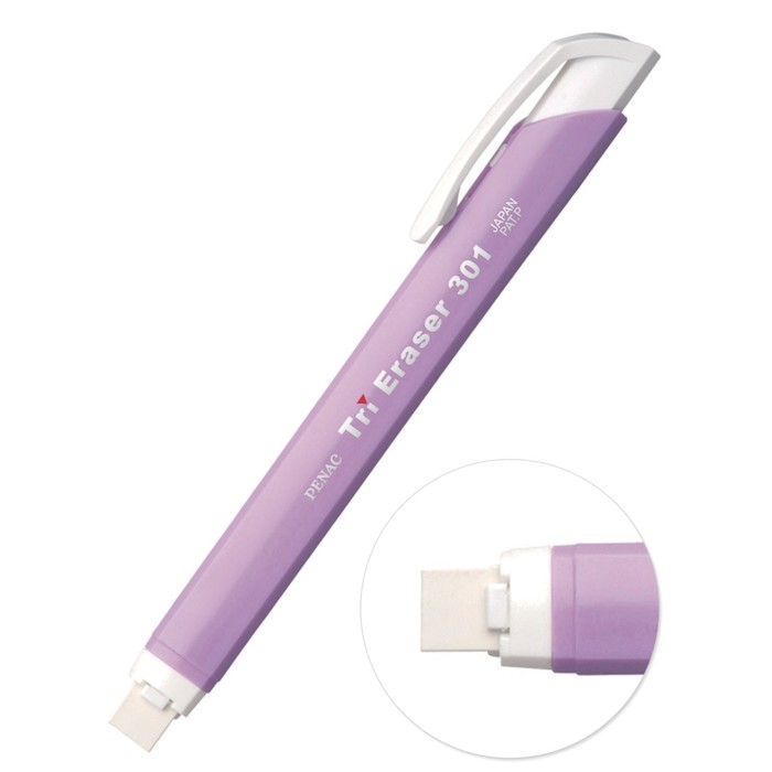 фото Ластик с держателем penac tri eraser, выдвижной, фиолетовый корпус