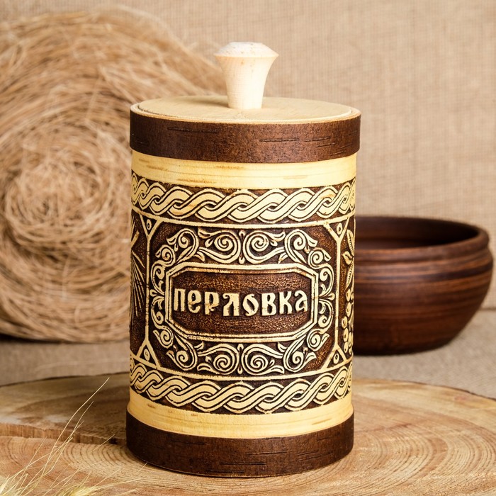

Туес "Шишки" под перловку, 18х10,5 см, v- 1 л, береста