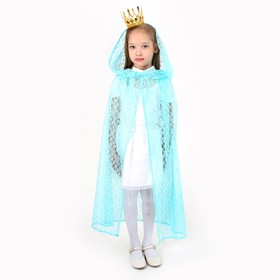 Карнавальный набор принцессы плащ гипюр мятный,корона,длина 85см