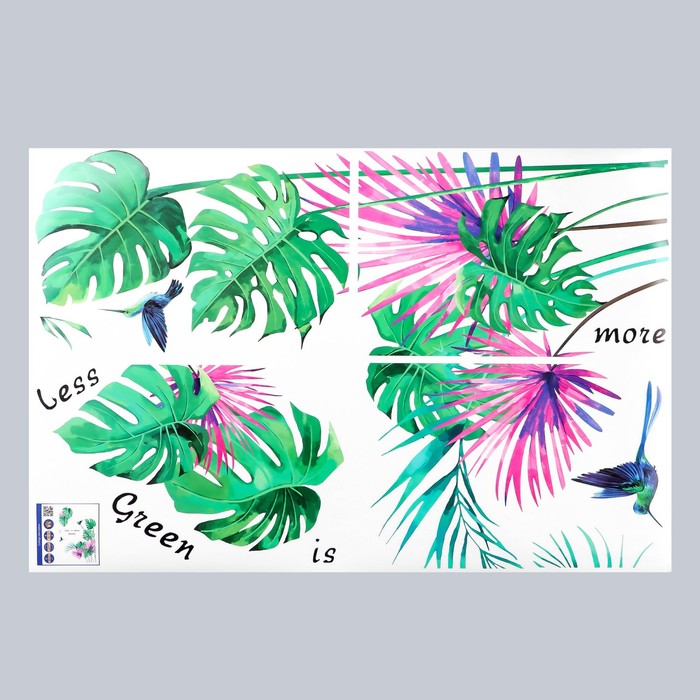 фото Наклейка пластик интерьерная цветная "колибри и пальмовые листья" 60х90 см