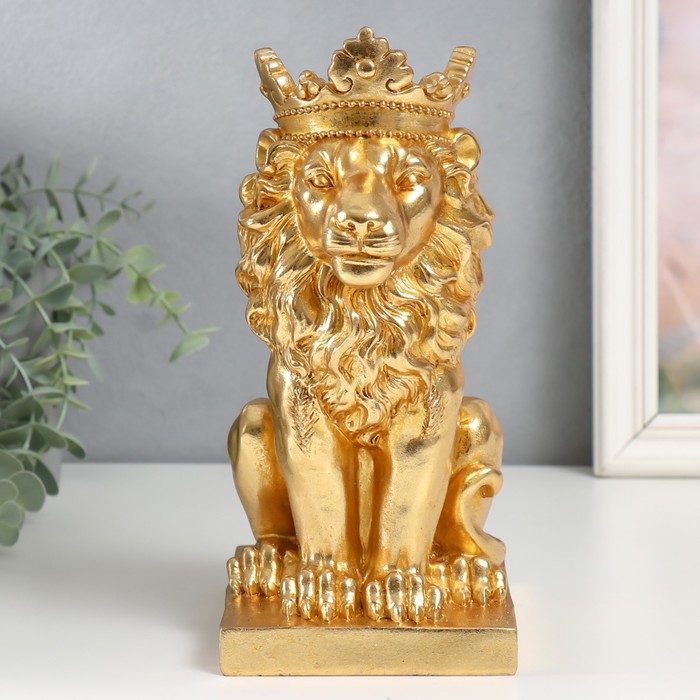 Сувенир полистоун подсвечник Золотой лев в короне 24,5х14х11,5 см 9672039 цена и фото