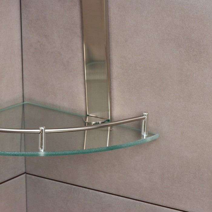 Полка 2х-ярусная угловая для ванной комнаты, нерж.сталь, стекло 24х24х28 см
