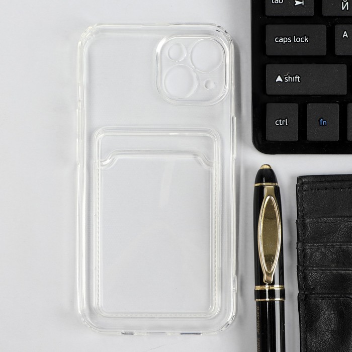

Чехол iBox Crystal, для телефона iPhone 14, силиконовый, кардхолдер, прозрачный