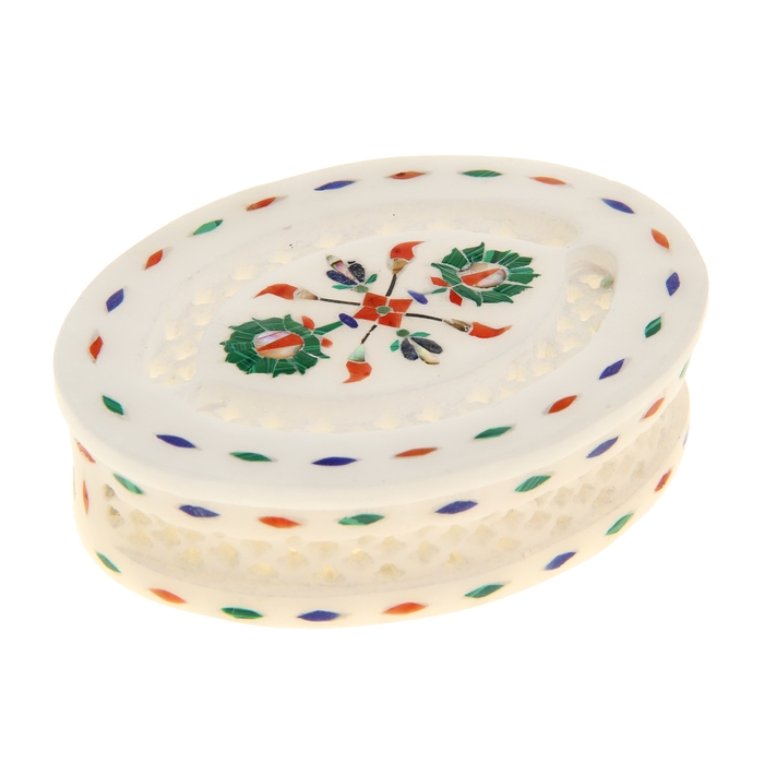 Шкатулка резная "Овал" под белый мрамор