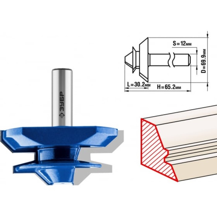 Фреза кромочная ЗУБР 28724-69.9, для углового сращивания, 69.9 x 30 мм