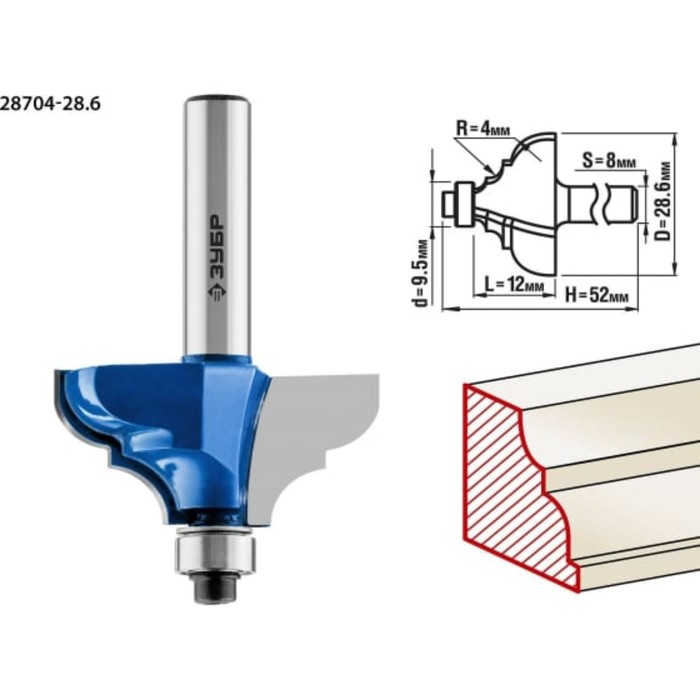 

Фреза кромочная ЗУБР 28704-28.6, калевочная №3, R = 4 мм, 28.6 x 12 мм