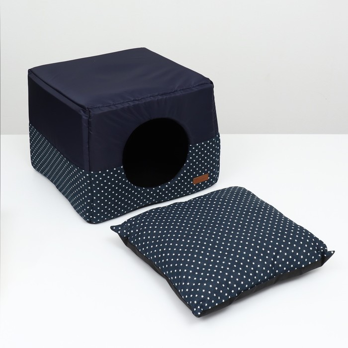 Дом-трансформер Оксфорд, бязь иск. мех, 43 х 43 х 34 см, синий со звездами, 9518199 - фото 81598