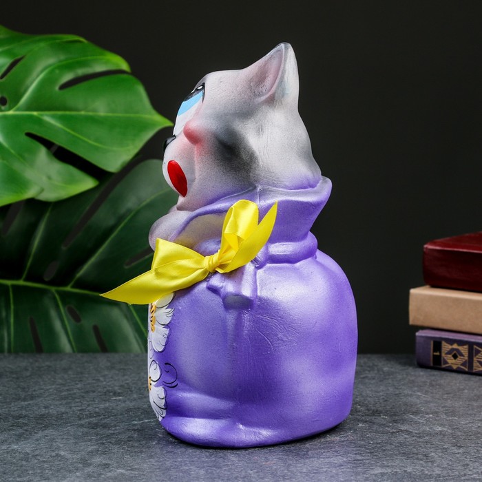Копилка "Кот в мешке - Я не подарок, я сюрприз" серый с фиолетовым, 22см