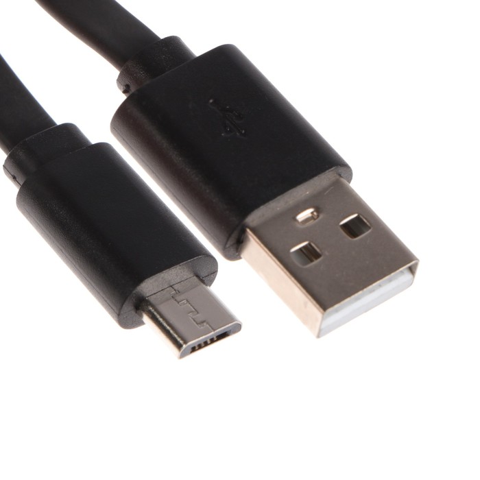 Кабель Maxvi MC-01F, microUSB - USB, 2 А, 1 м, PVC оплетка, плоский, черный
