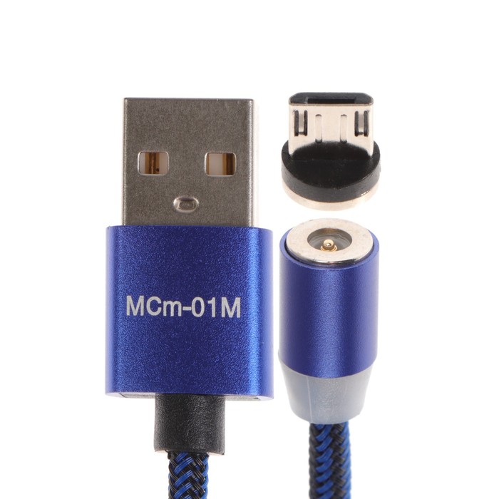 фото Кабель maxvi mcm-01m, microusb - usb, 2 а, 1 м, магнитный, нейлон, подсветка, синий